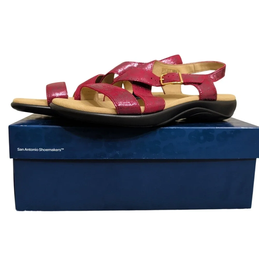 SAS Laguna Sandals Womens 10.5 N Narrow Cabernet Metallic Red Leather USA NIB